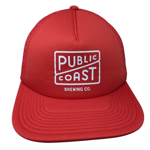 Public Coast Brewing Co Snapback Trucker Hat Red One Size Mesh Back Otto - Picture 1 of 10